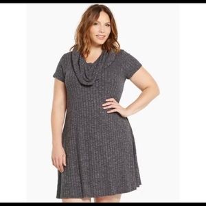 Torrid RIBBED COWL NECK GRAY STRETCH SWEATER KNIT DRESS Plus Size 3X